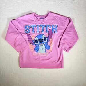 Disney Stitch Sweatshirt Pullover Girl size 7-8 Pink Long Sleeves Weird but Cute